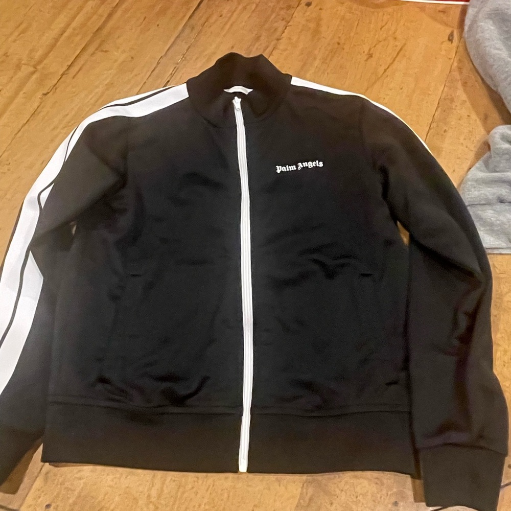 Palm Angels Black Track Jacket with White Stripes